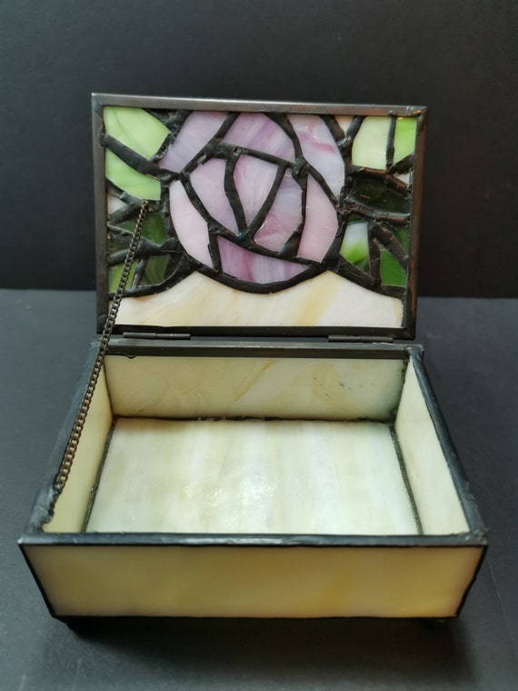 Vintage Stained Glass Jewelry or Trinket Box with… - image 4