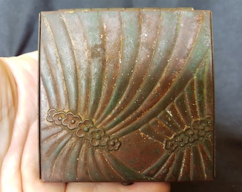 Vintage Art Deco Compact Copper and Brass Metal 1920's - 1930's Powder Make Up