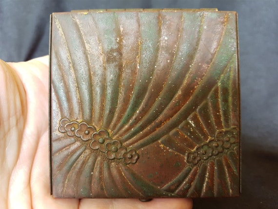 Vintage Art Deco Compact Copper and Brass Metal 1… - image 1