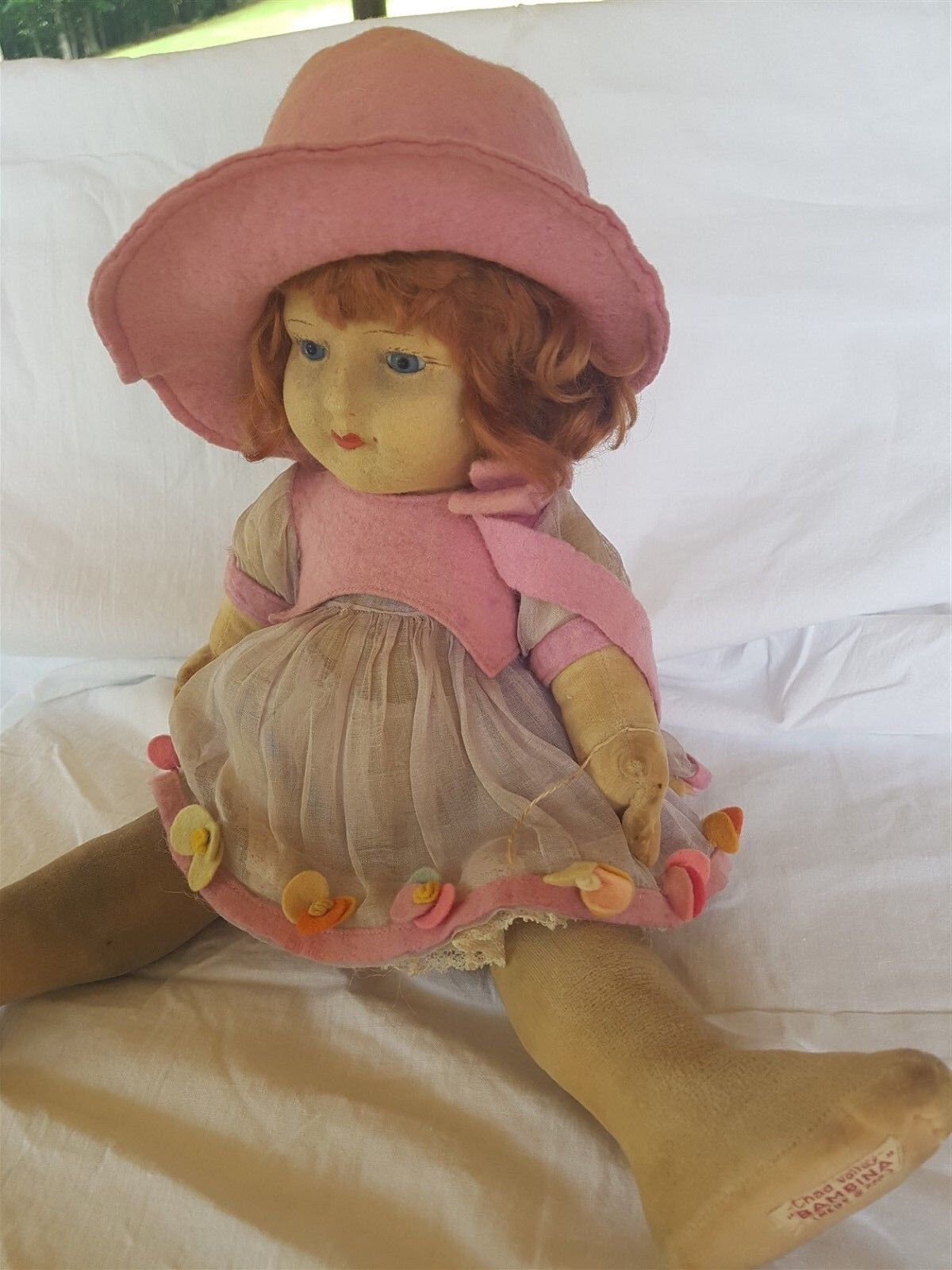 Vintage Chad Valley Bambina Doll Felt Cloth With Glass Eyes and
