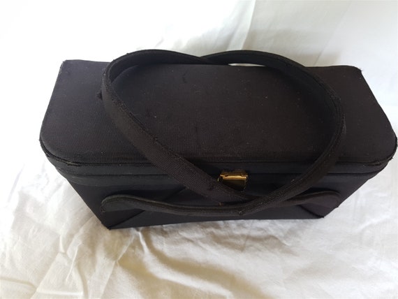 Vintage Black Grosgrain Satin Basket Box Purse Ba… - image 6