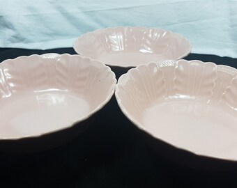 Vintage Pink Ceramic Bowls Set of 3 Retro 1940's - 1950's Mid Century with Flower Relief