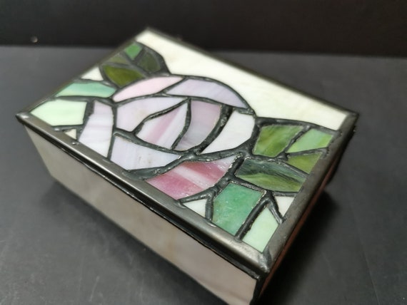 Vintage Stained Glass Jewelry or Trinket Box with… - image 3