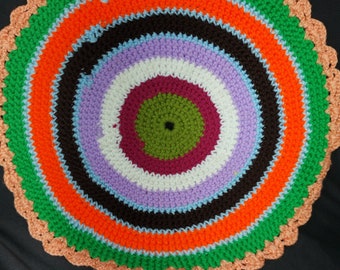 Vintage Doily Crochet Crocheted Rainbow Hand Made Original 1960's Large 16 Inch