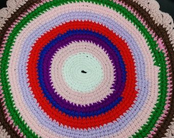 Vintage Doily Crochet Crocheted Rainbow Hand Made Original 1960's Large 19 Inch