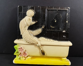 Vintage Poodle Dog Chalkware Wall Plaque: 1950s Kitsch Art