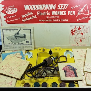 Vintage 1950&#39;s Wood Burning Wonder Pen Set: Pyrography Craft