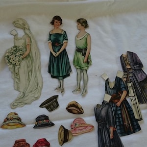 Antique Edwardian Paper Dolls with Clothes and Accessories Early 1900's Lettie Lane or Betty Bonnet Original Antique