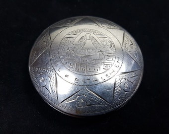 Vintage Sterling Silver Powder Compact: Bell of Bethlehem, Israel, Signed LG