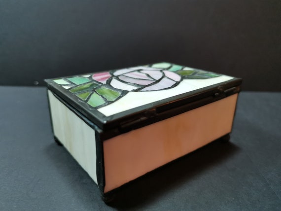 Vintage Stained Glass Jewelry or Trinket Box with… - image 10