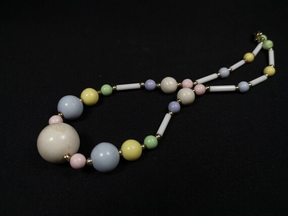 Vintage Pastel Bead Beaded Necklace 1950's - 1960… - image 5