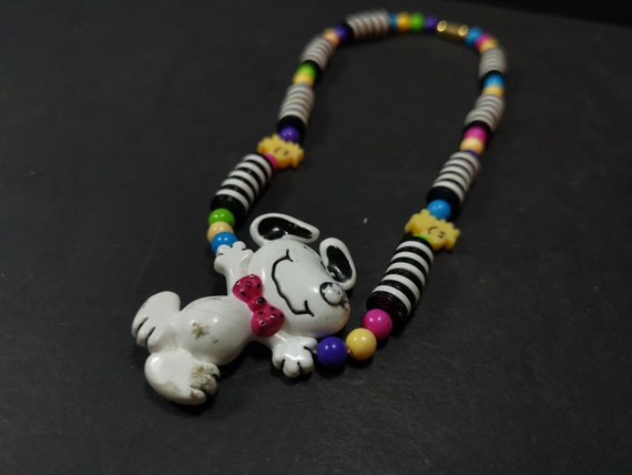 Vintage Snoopy and Woodstock Beaded Necklace 1966… - image 4