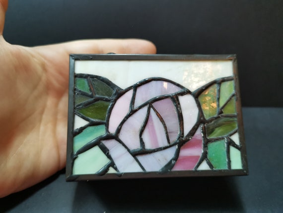 Vintage Stained Glass Jewelry or Trinket Box with… - image 1