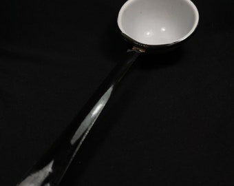 Vintage Serving Ladle Spoon Enamel and Metal Black and White 1930's - 1940's Original