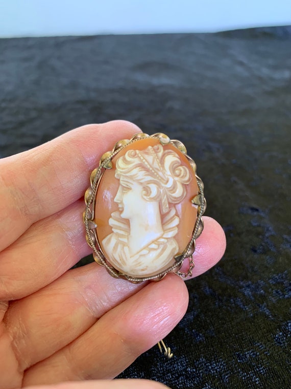 Antique Carved Shell Lady Cameo Brooch Pin Carvin… - image 6