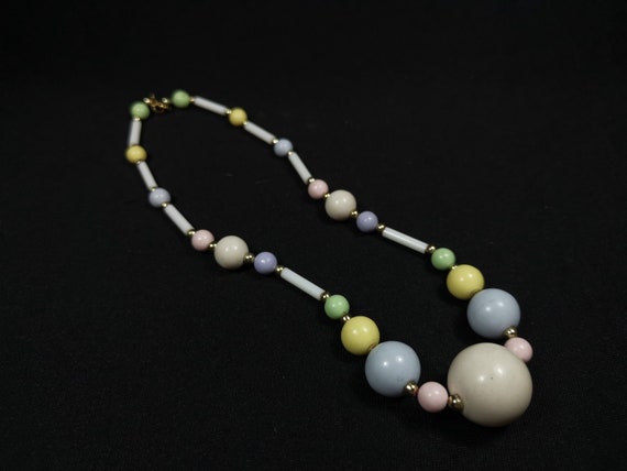 Vintage Pastel Bead Beaded Necklace 1950's - 1960… - image 2