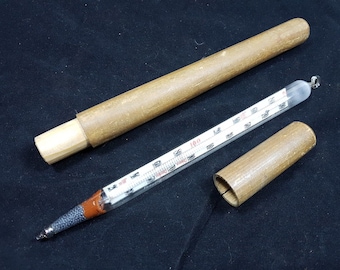 Antique Dairy Thermometer: Easy Reading Glass in Original Wooden Case