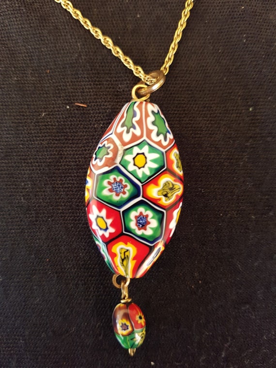 Vintage Millefiori Art Glass Pendant Necklace Bea… - image 3