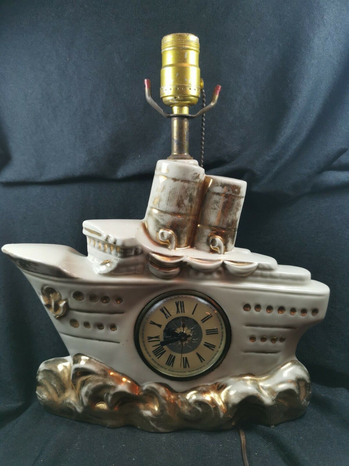 Vintage Lanshire Ship Clock Table Lamp Base Boat 1950's Etsy