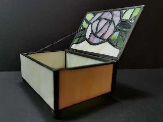 Vintage Stained Glass Jewelry or Trinket Box with… - image 6