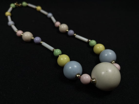 Vintage Pastel Bead Beaded Necklace 1950's - 1960… - image 1