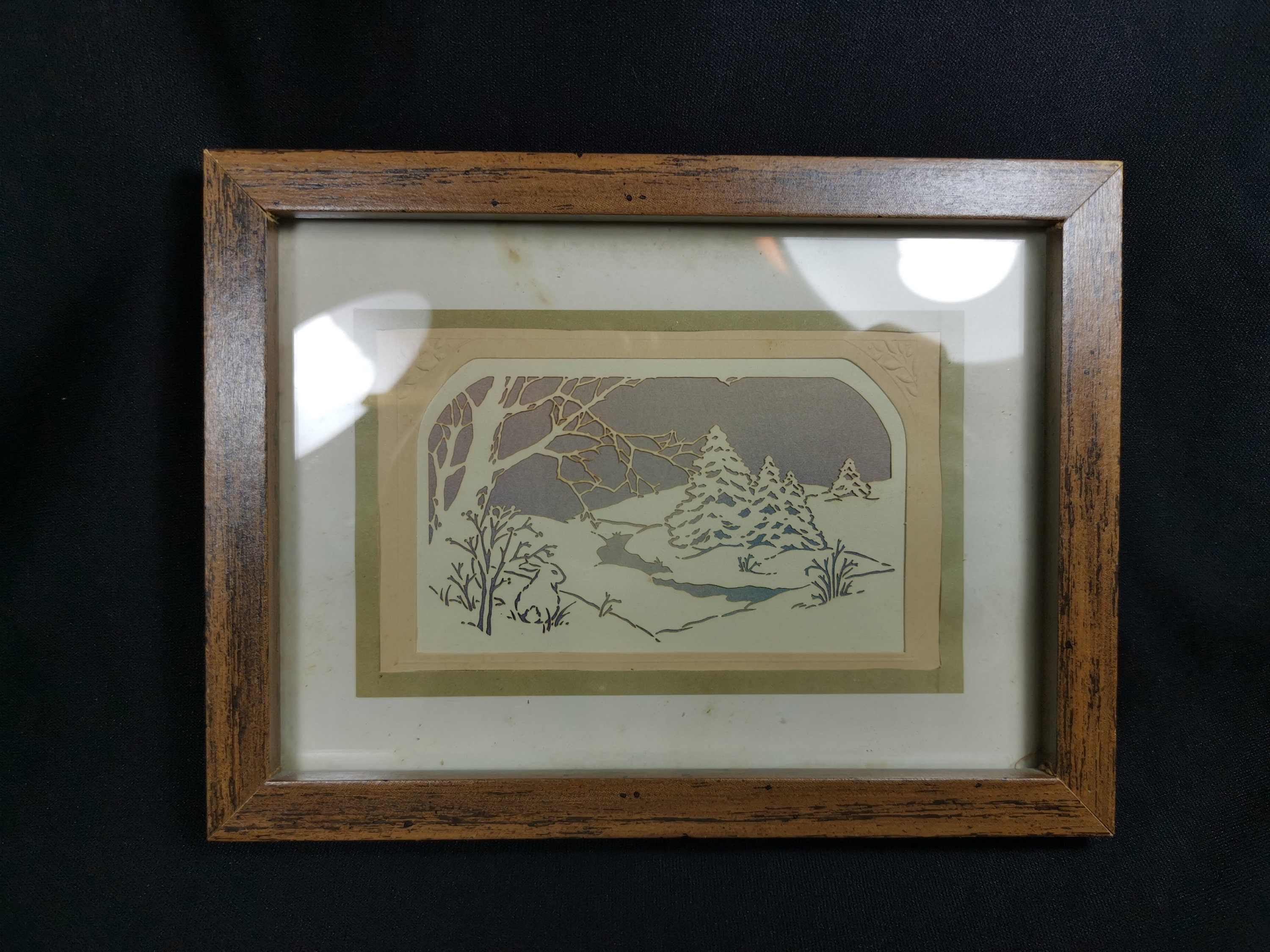 Vintage Papercut Original Art Bunny Rabbit Landscape Scene Vintage Papercut Original Art Bunny Rabbit Landscape Scene