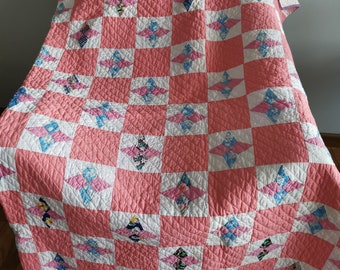 Vintage Star Quilt: Handmade Pink Cotton Patchwork (Full Size)