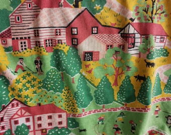 Vintage Cotton Baby or Lap Blanket Farm Countryside Theme Multicolored Original