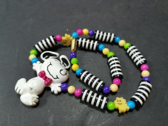 Vintage Snoopy and Woodstock Beaded Necklace 1966… - image 7