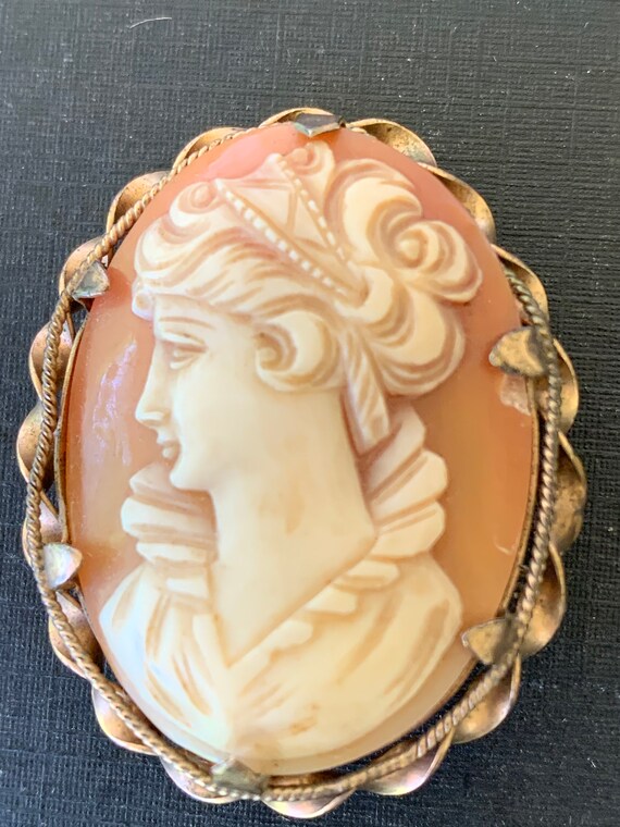 Antique Carved Shell Lady Cameo Brooch Pin Carvin… - image 8