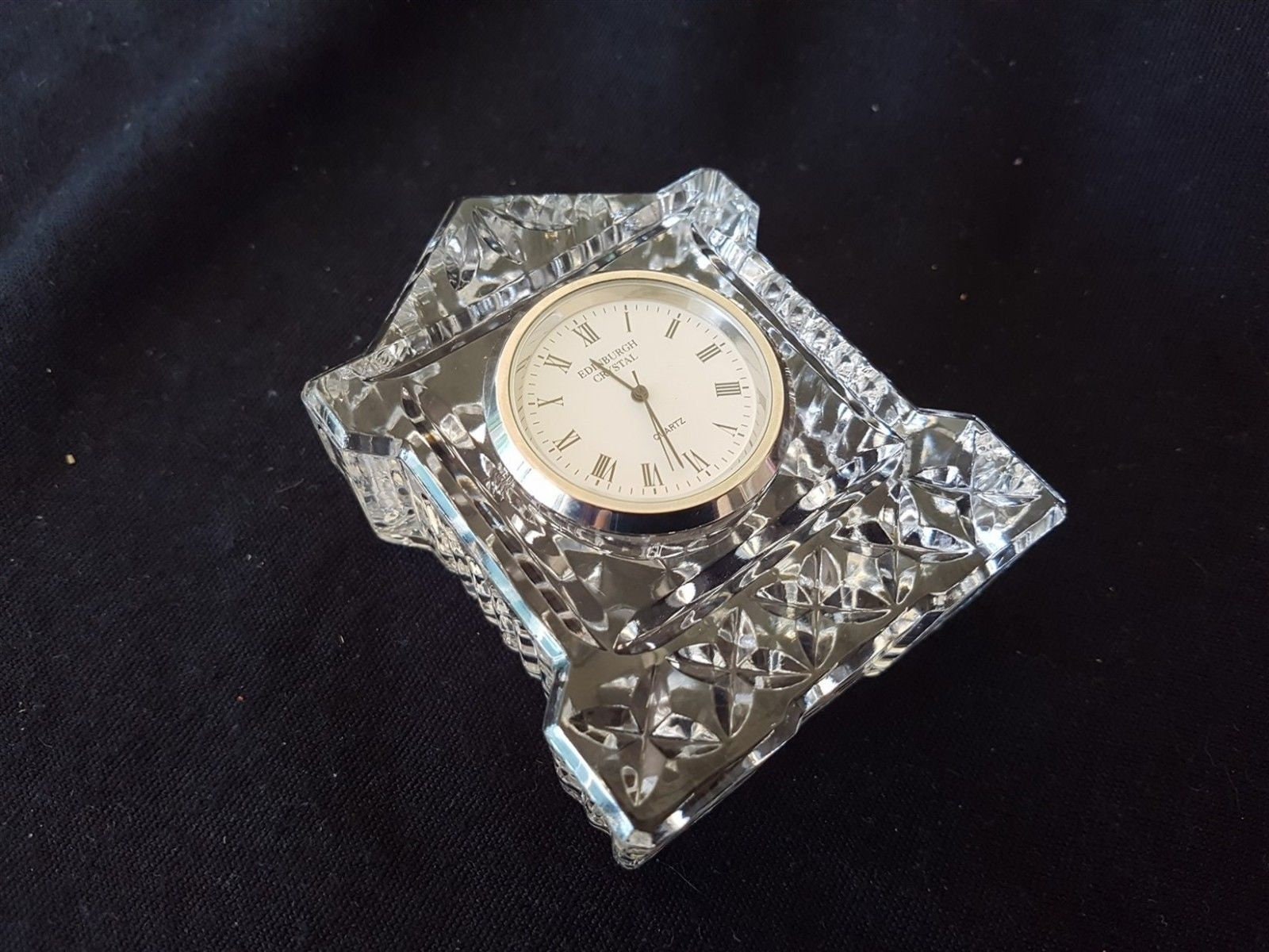 Vintage Edinburgh Crystal Table Clock: Scottish Desk Mantle Clock 