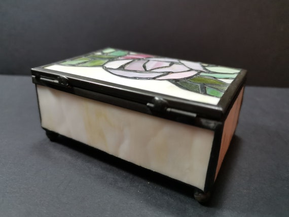 Vintage Stained Glass Jewelry or Trinket Box with… - image 8