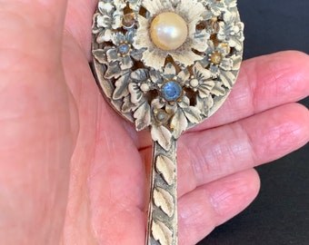Vintage Florenza Miniature Vanity Set: Jeweled Mirror & Trinket