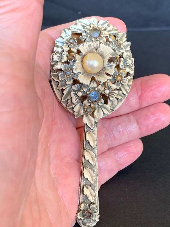 Vintage Florenza Miniature Vanity Set: Jeweled Mirror & Trinket