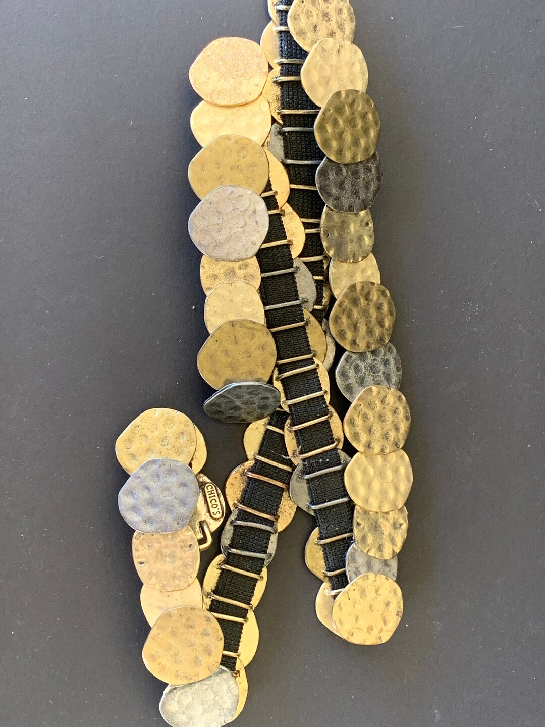 Vintage 80s Stretch Metal Disc Belt Gold Silver Tone Coin Belt One Size Vintage Gold Silver Metal Disc Coin Stretch Belt 80s  main image 4