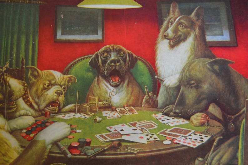 Vintage Dogs Playing Poker At Table Number 5 Print A Bold