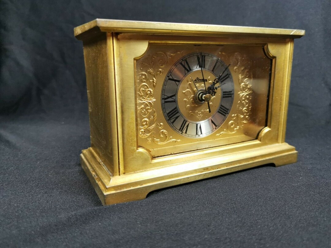 Vintage Linden Clock Mantle Carriage Clock Gold Brass Metal Needs