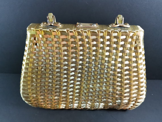 Vintage Wicker and Lucite Hand Bag Purse Gold Met… - image 6