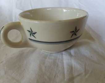 Vintage Coffee Cup Walker China Americana Tisch Hotles Minners and Co. Mid Century Original 1950's White and Blue Stars and Stripes