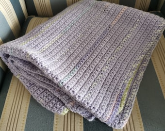Hand Made Crochet Baby or Lap Blanket Purple Multicolored Handmade Original