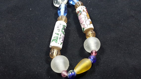 Vintage Beaded Necklace with Glass and Ceramic Be… - image 3