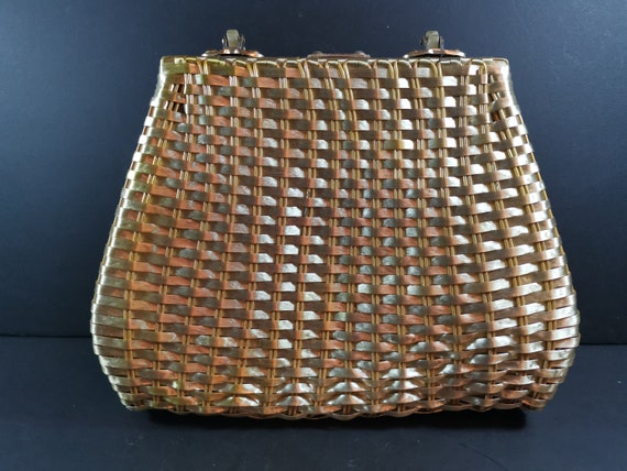 Vintage Wicker and Lucite Hand Bag Purse Gold Met… - image 5