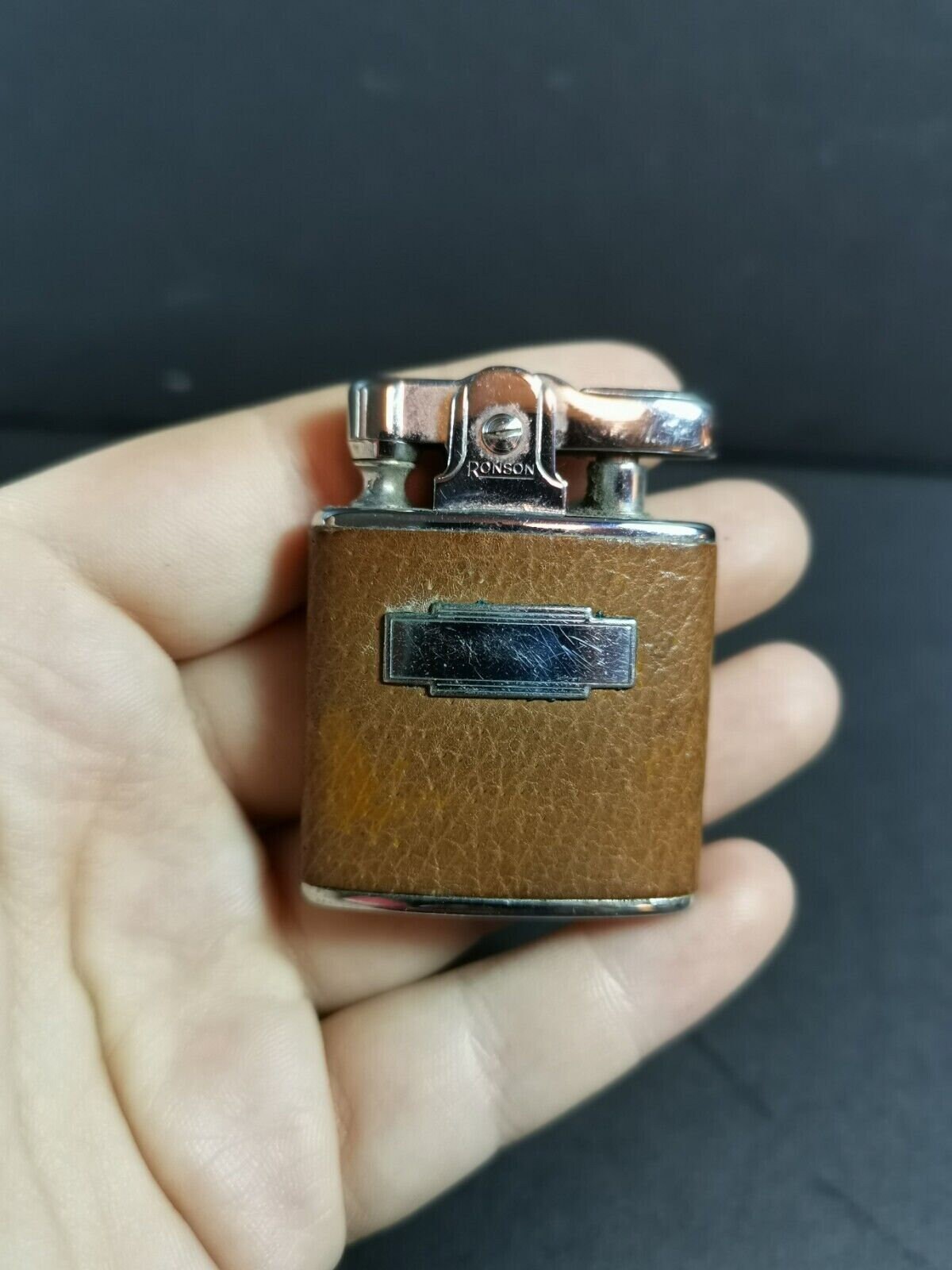 ヘビカーゴronson vintage ライター 丸型 シルバー ブラウン Vintage Working 1930's Ronson Rondette Silver Tone Lighter
