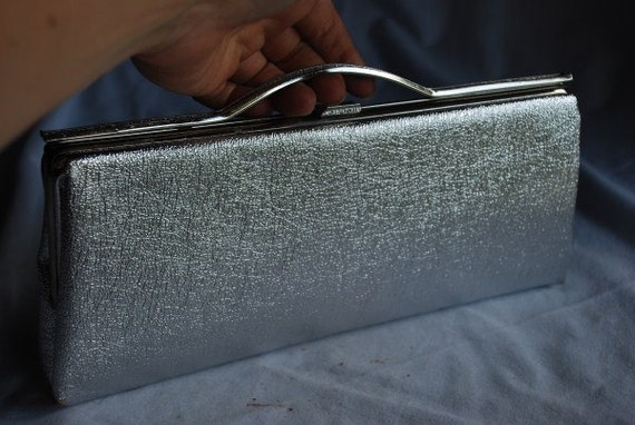 Vintage Metallic Silver Evening Handbag Hand Bag … - image 2