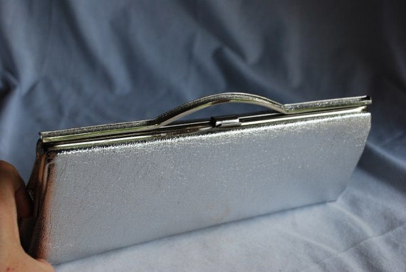 Vintage Metallic Silver Evening Handbag Hand Bag … - image 3