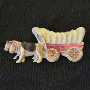 Vintage Celluloid Ox and Cart Buggy Brooch Pin 1950&#39;s Original