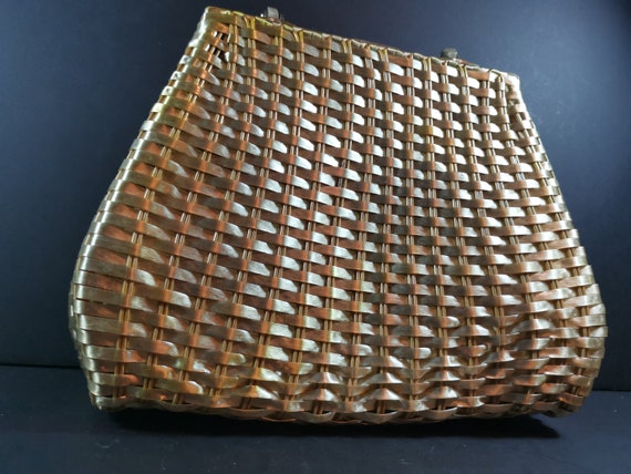 Vintage Wicker and Lucite Hand Bag Purse Gold Met… - image 8
