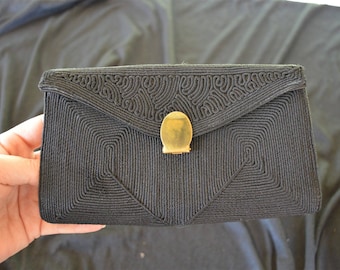 Vintage Black Corde Clutch Purse Bag 1940's