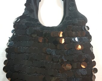Vintage Hobo Purse Black Sequins Canvas Y2K‎ Y2K Black Sequin Hobo Shoulder Bag Purse 90s Eras tour | eBay main image 4