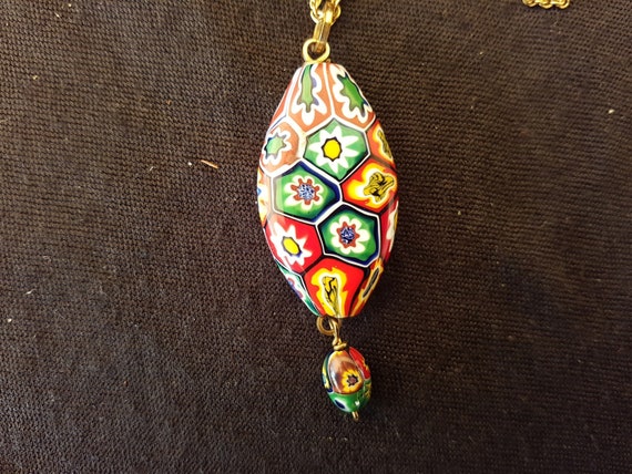 Vintage Millefiori Art Glass Pendant Necklace Bea… - image 6